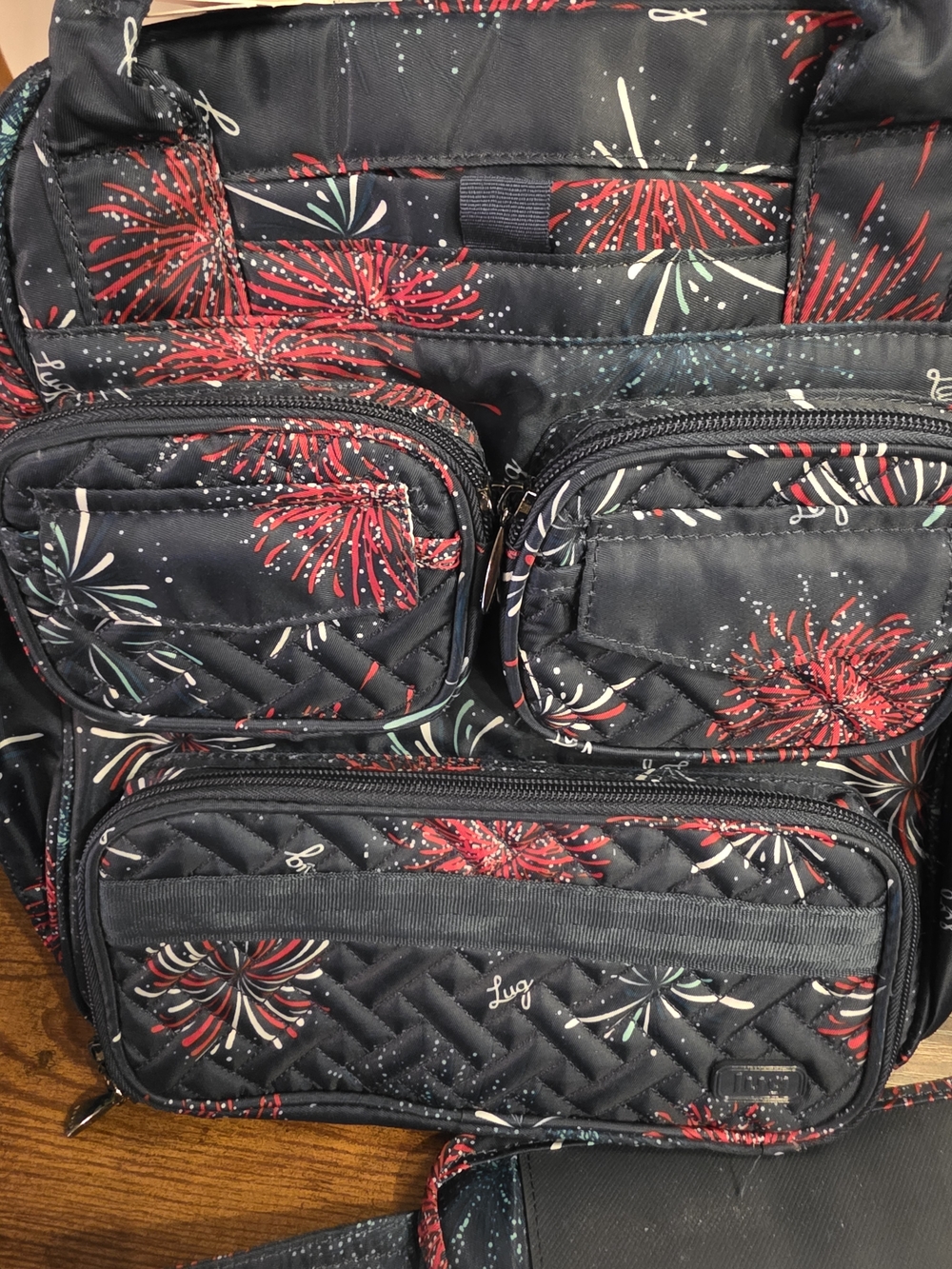 lug Quilted Navy with Red, White & Blue  Fireworks Detail. NWT